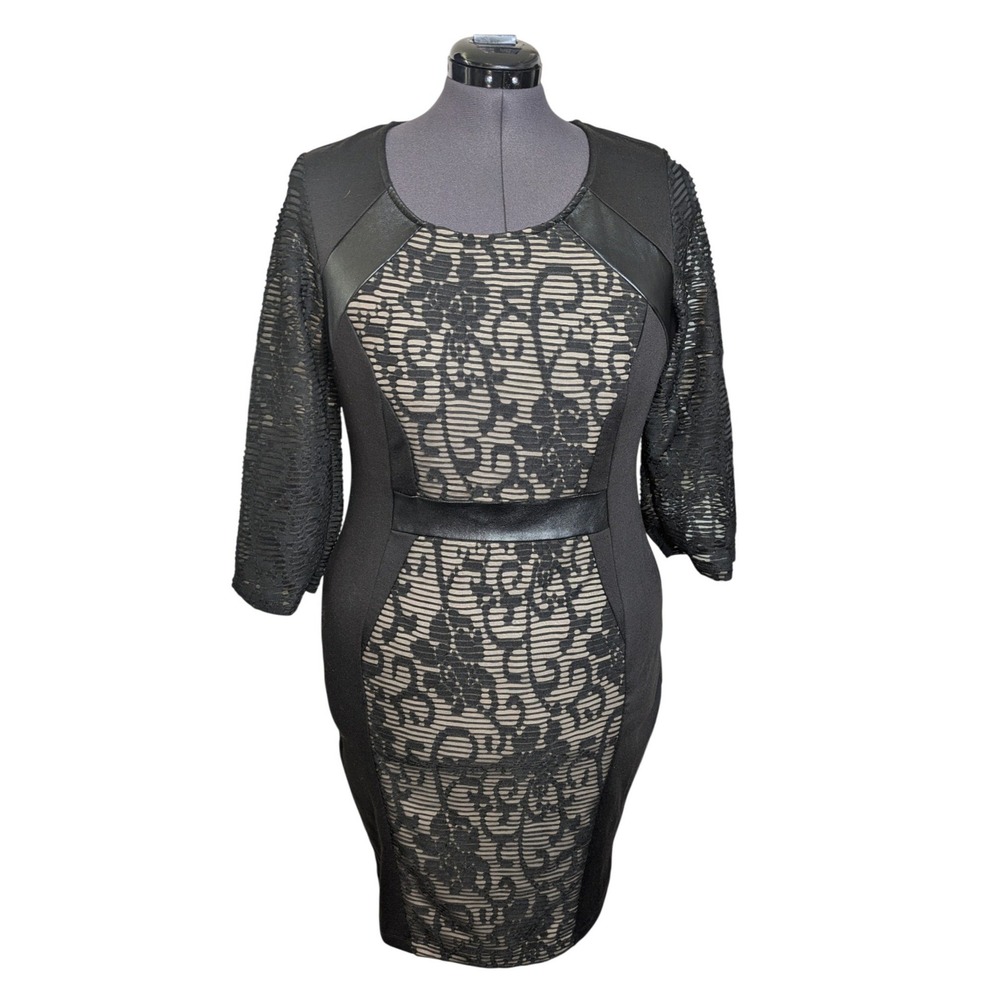 Gothic Lace Illusion Dress Sheath Midi XL Floral Corporate Goth Office Siren